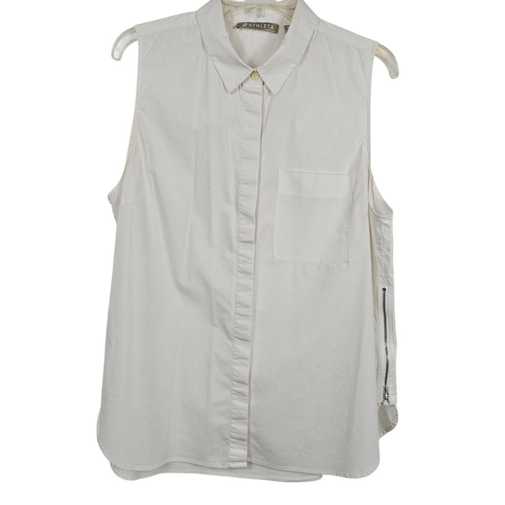 Athleta Womens LG Blouse White Cotton Simple Summer Business Casual Normcore Top